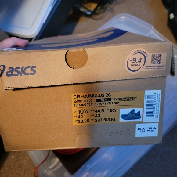 Basics Gel-Cumulus 26 Mens color: evening teal/bright yellow. Size 10.5 ex wide. - Picture 5 of 5